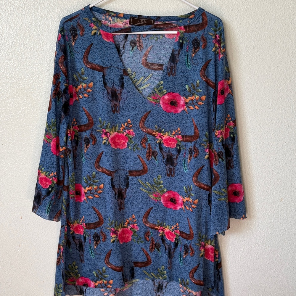 Lucky & Blessed Blue and Pink Floral Tunic